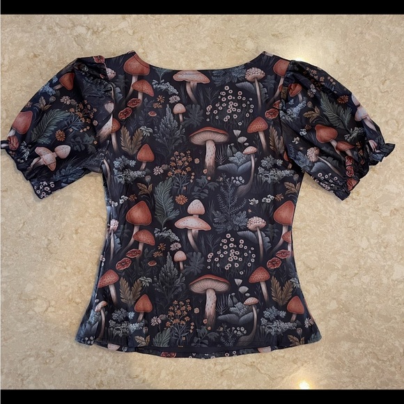 KIlLSTAR Night Forager Mushroom Goth Top V-Neck w/ Bow Side Zip Size XS NWOTs - Picture 2 of 9